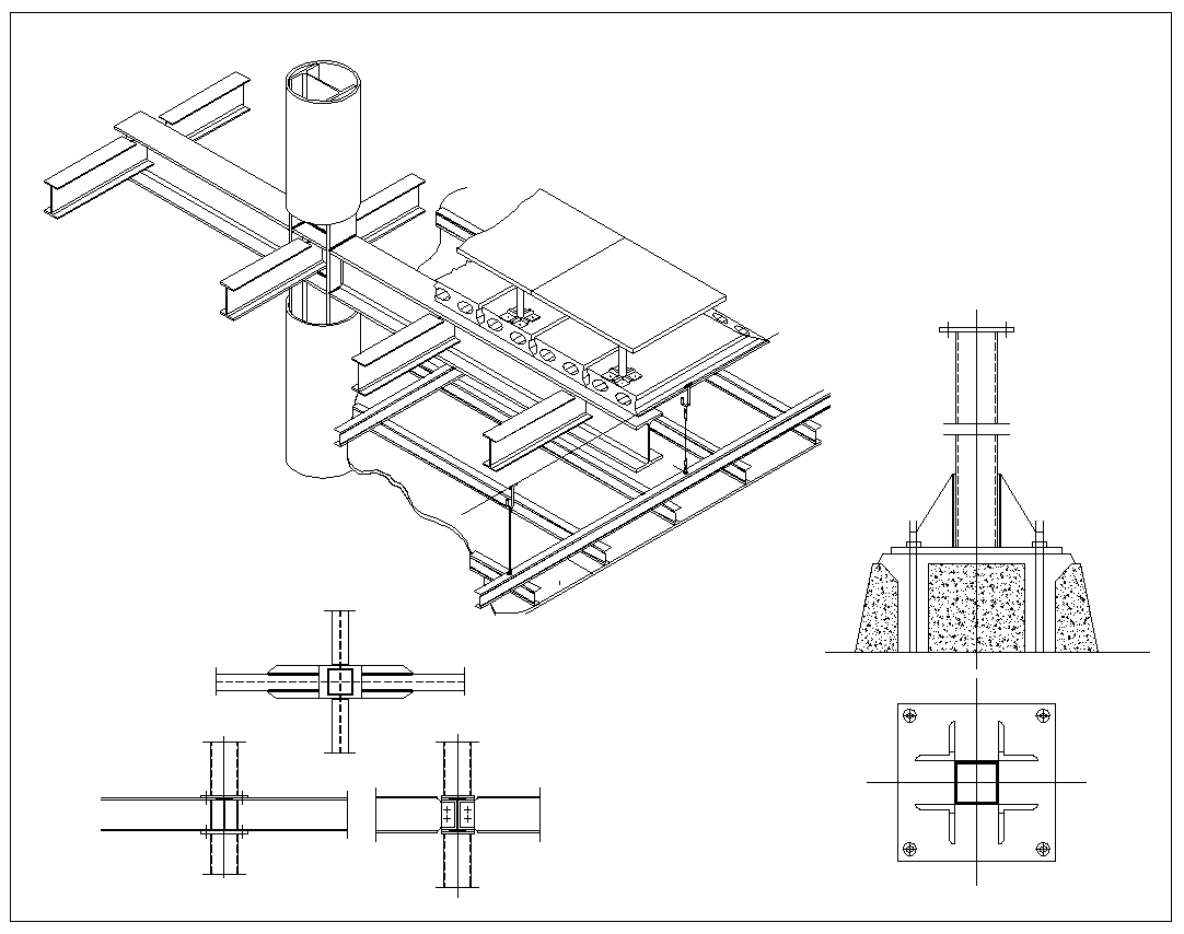 Detalles de la estructura de acero, dibujos CAD estructura de acero, de acero de construcción, diseño de estructura de acero