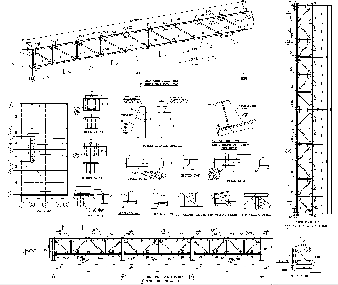 Estructura de acero Armadura de detalles, la estructura de acero de CAD, la construcción del braguero, Diseño de la estructura del braguero