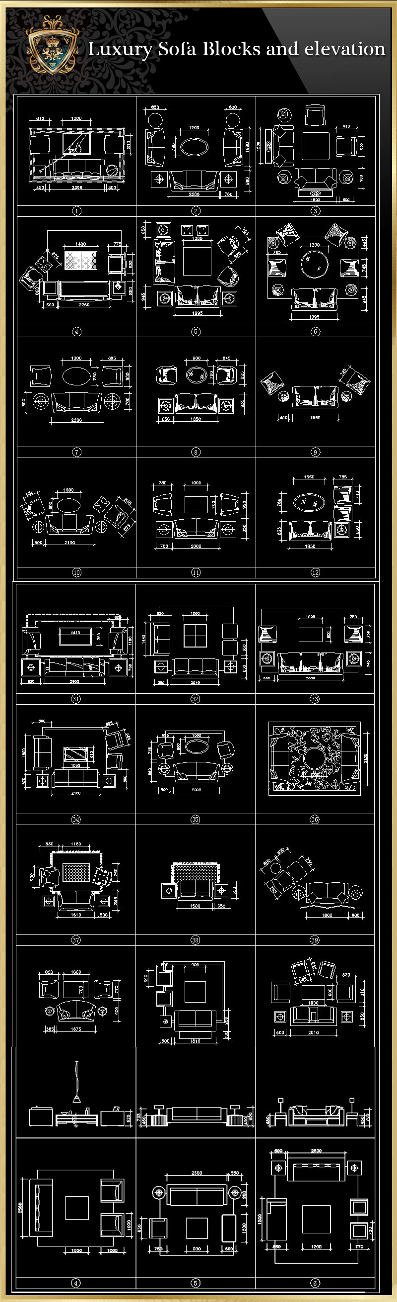 ★【Luxury Sofa Blocks and elevation】Download Luxury Architectural Design CAD Drawings--Over 20000+ High quality CAD Blocks and Drawings Download!