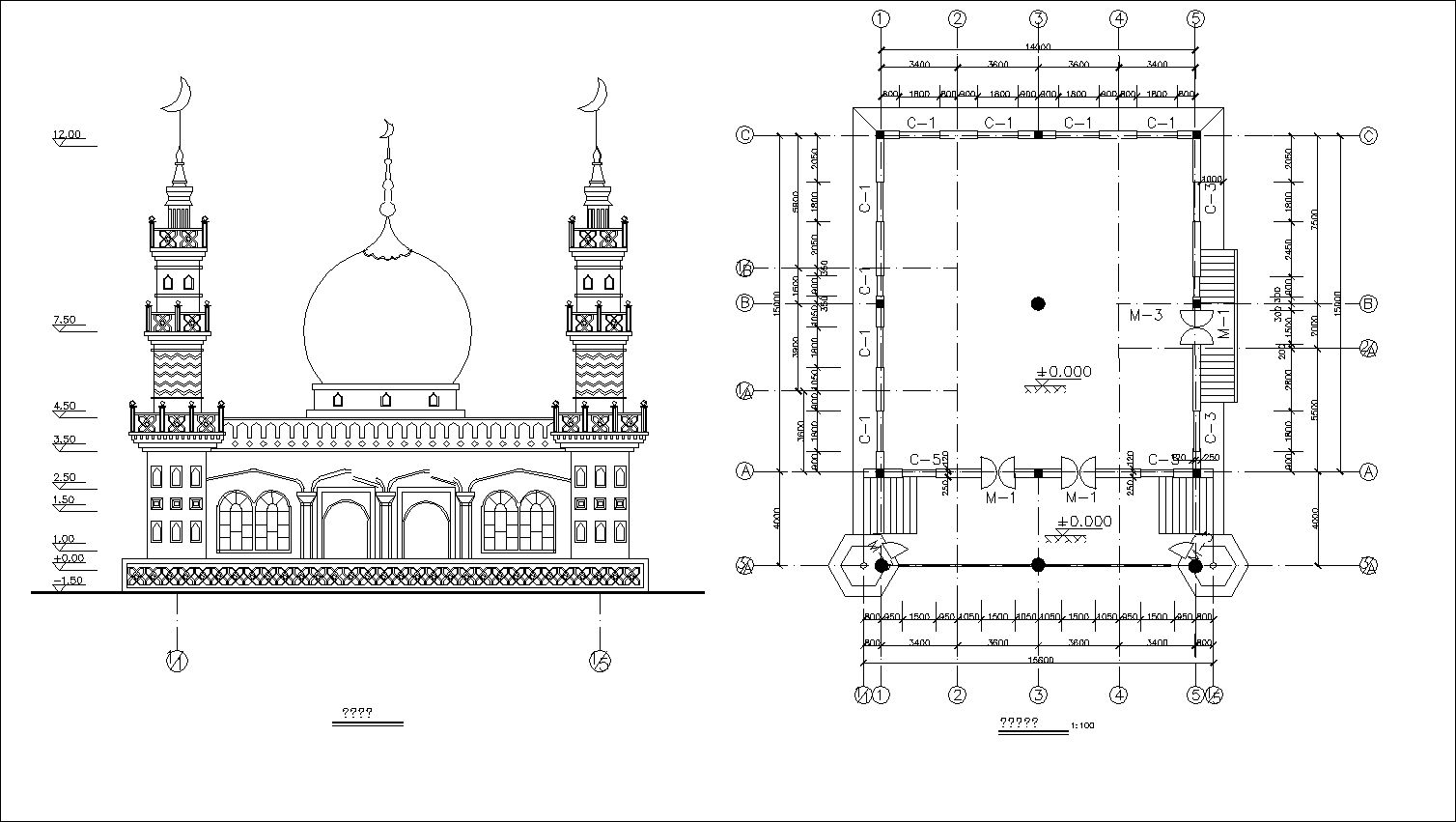 Mosque plan,elevation,details drawings 