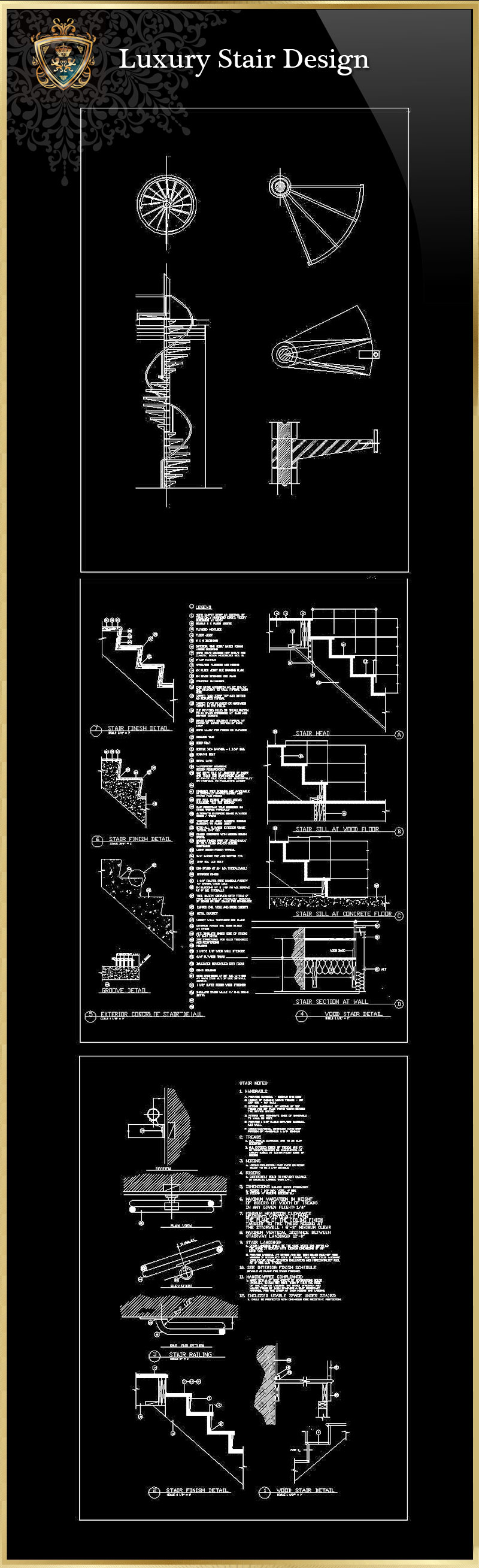 ★【Luxury Stair Design】Download Luxury Architectural Design CAD Drawings--Over 20000+ High quality CAD Blocks and Drawings Download!