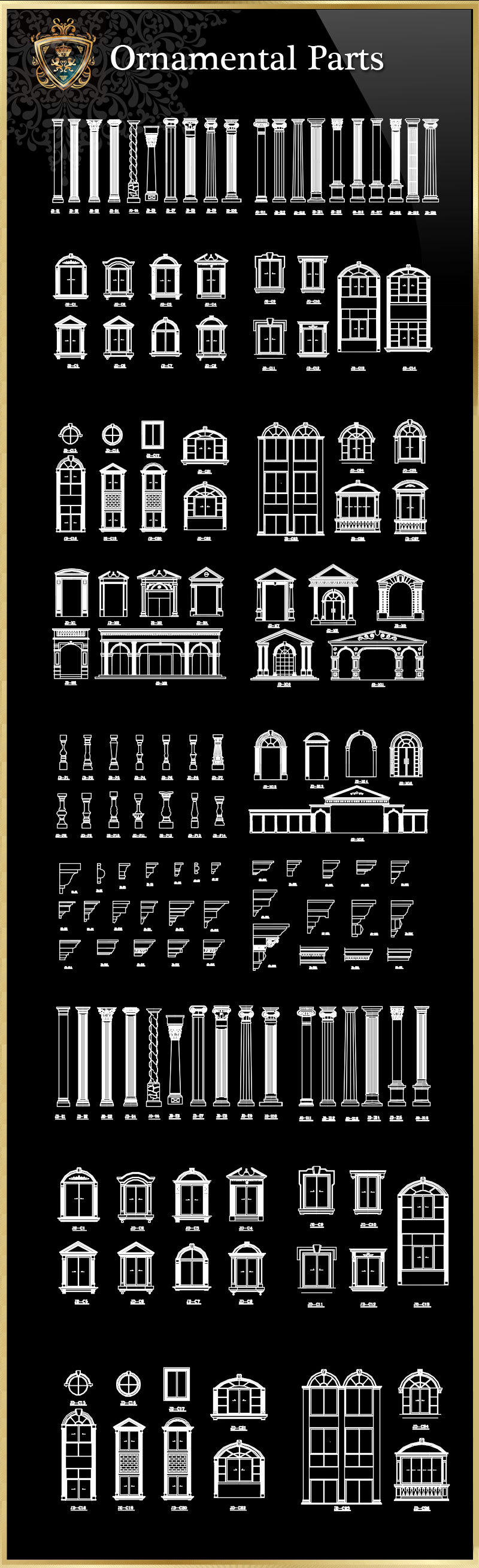 ★【Ornamental Parts of Buildings 7】Download Luxury Architectural Design CAD Drawings--Over 20000+ High quality CAD Blocks and Drawings Download!