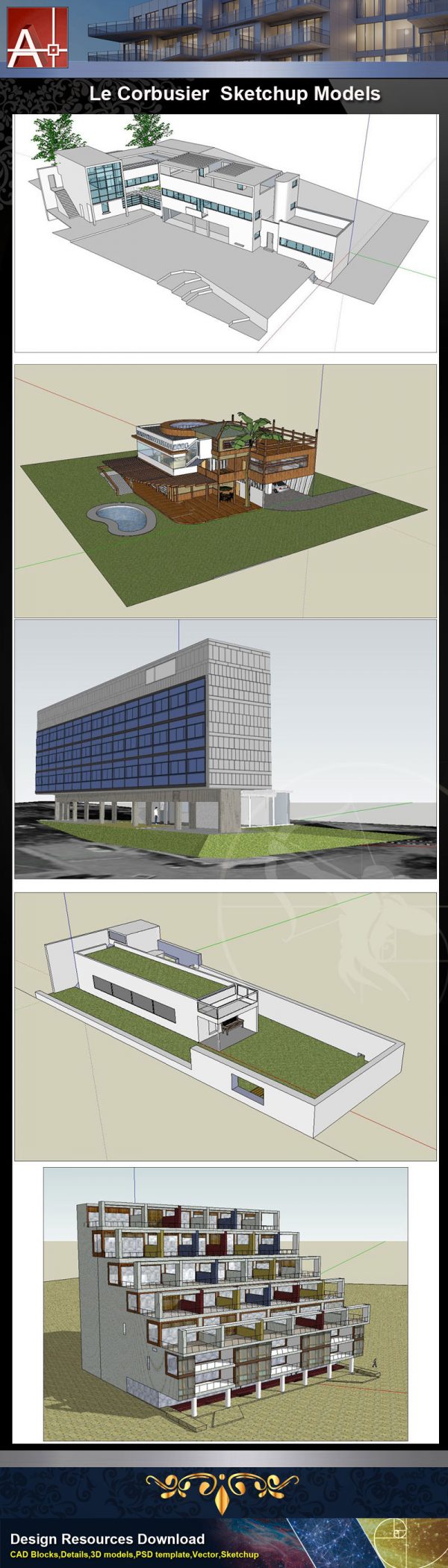 【建築大師Sketchup Models-Le Corbusier 勒·柯比意 精選24件建築3D模型】