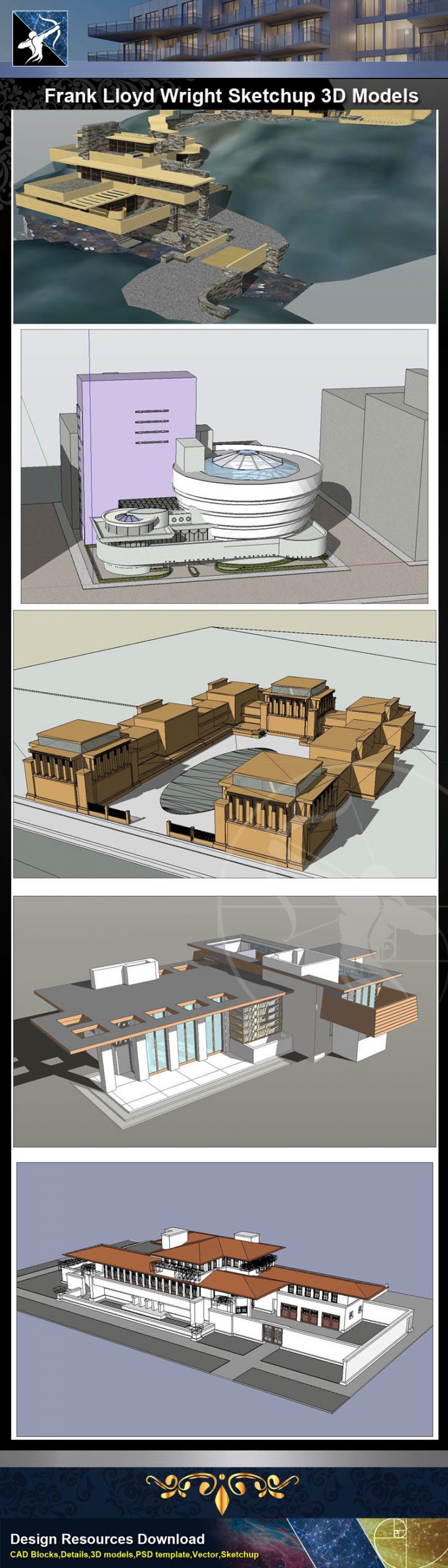 【建築大師Sketchup Models-法蘭克·洛伊·萊特Frank Lloyd Wright 精選16項建築3D模型】