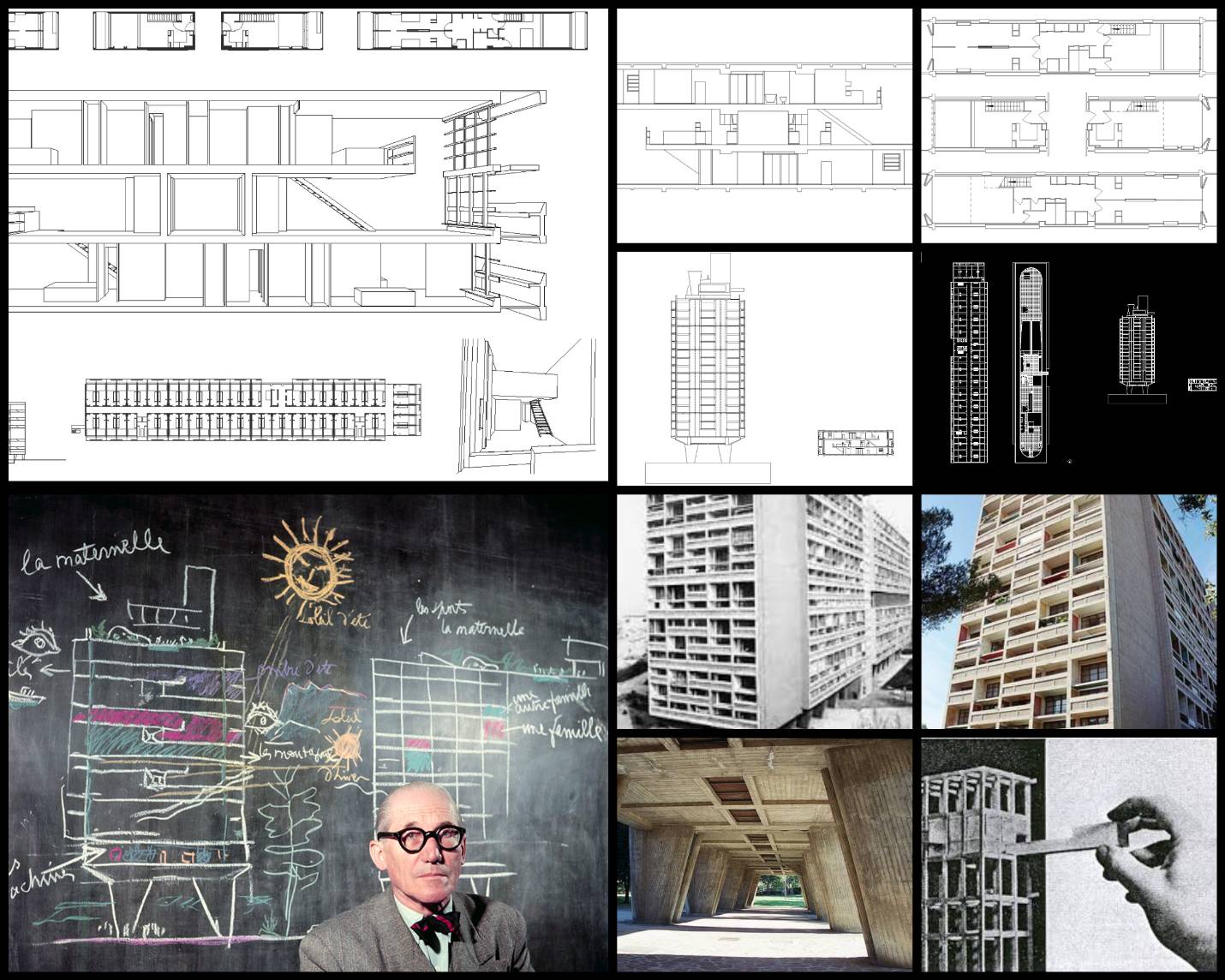 世界知名建築案例研究,CAD設計施工圖,平面圖,立面圖,剖面圖,馬賽公寓,勒·柯比意Le Corbusier