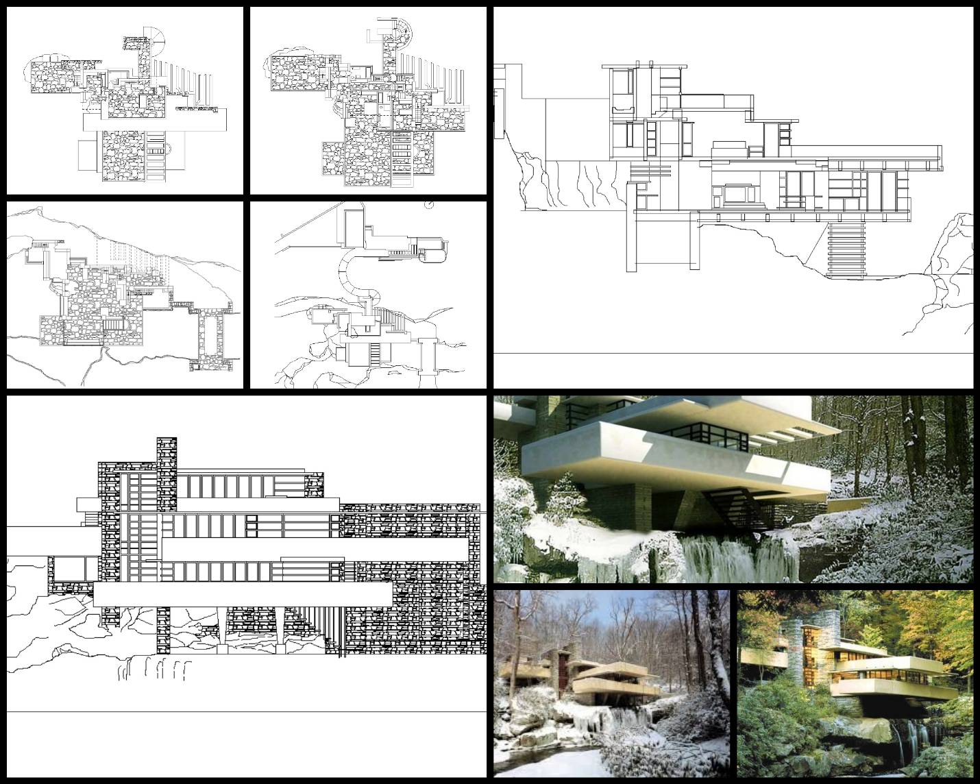 【世界知名建築案例研究CAD設計施工圖】流水別墅-Frank Lloyd Wright法蘭克·洛伊·萊特