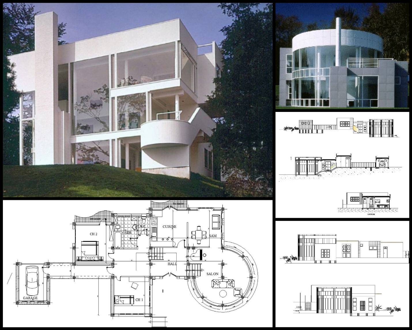 【世界知名建築案例研究CAD設計施工圖】Villa inspired from Richard Meier's house 理查德·邁耶 別墅設計